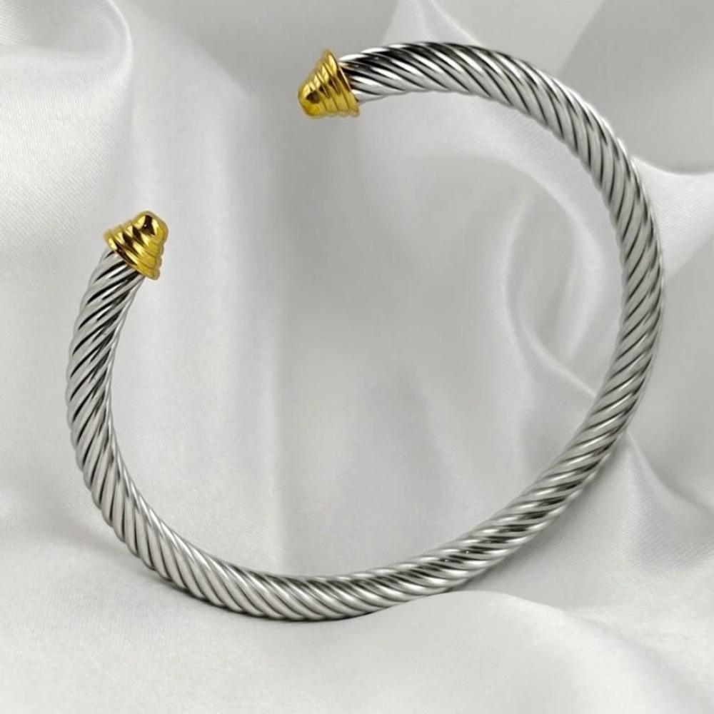 Silver and Gold Cable Cuff Bracelet